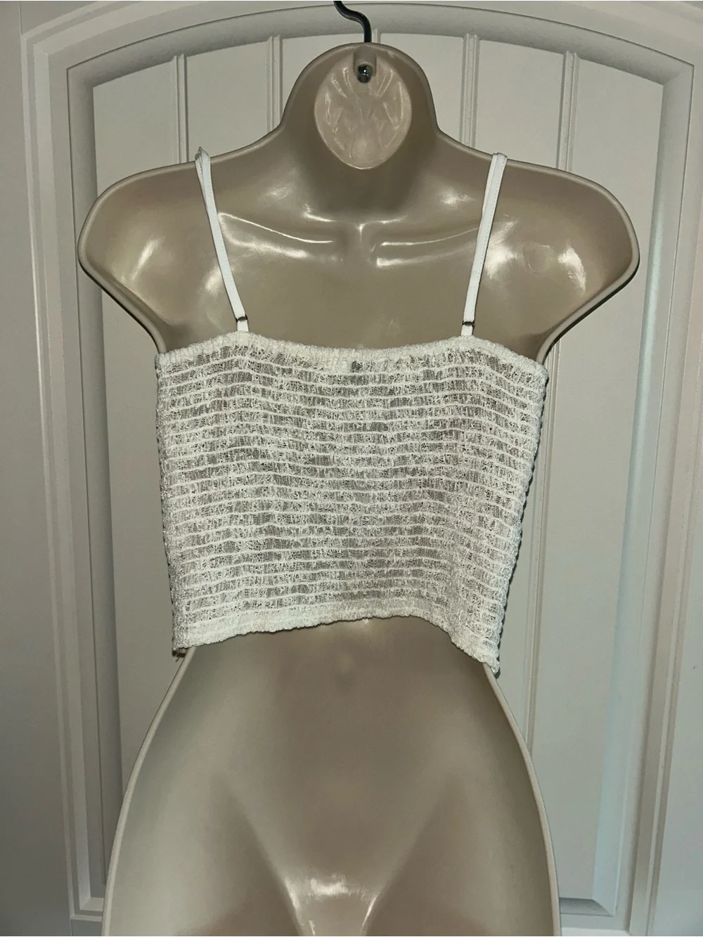 NEW Lush White Lace Crop Top with Pink Floral Bow Sz S